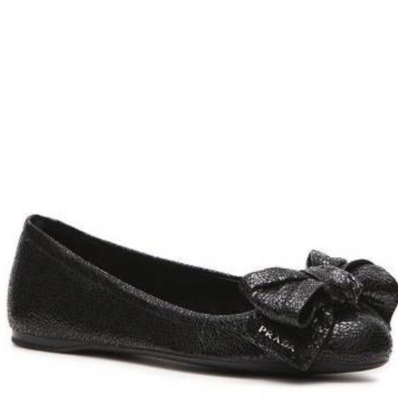 PRADA Cracked Leather Bow Accents Ballet Flats 9.5 - Picture 1 of 5